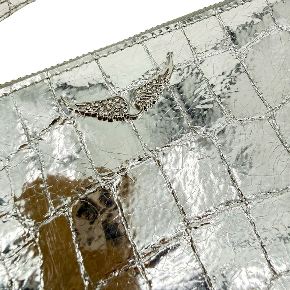 Zadig & Voltaire Silver Croc Embossed Phone Wallet Wristlet and AirPod Case Set - Picture 11 of 16